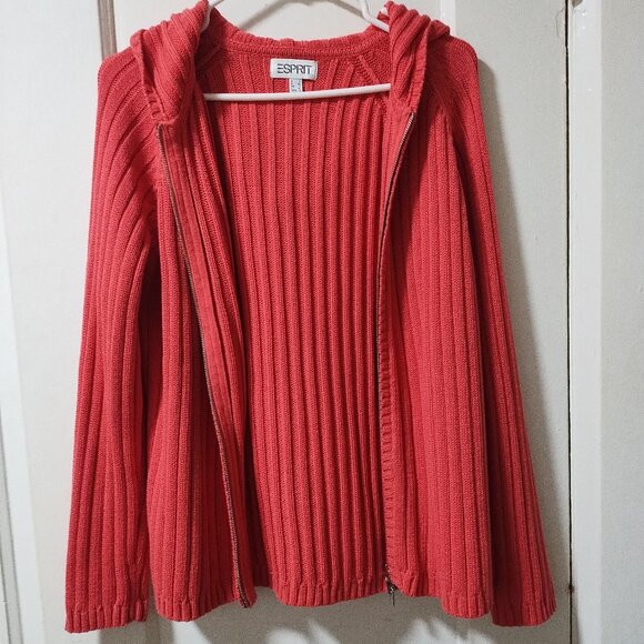 Esprit coral colored cotton long-sleeve sweater - Picture 1 of 7